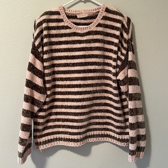 Rylee + Cru Sweaters - Rylee and Cru Women Chenille Sweater Olive Stripe